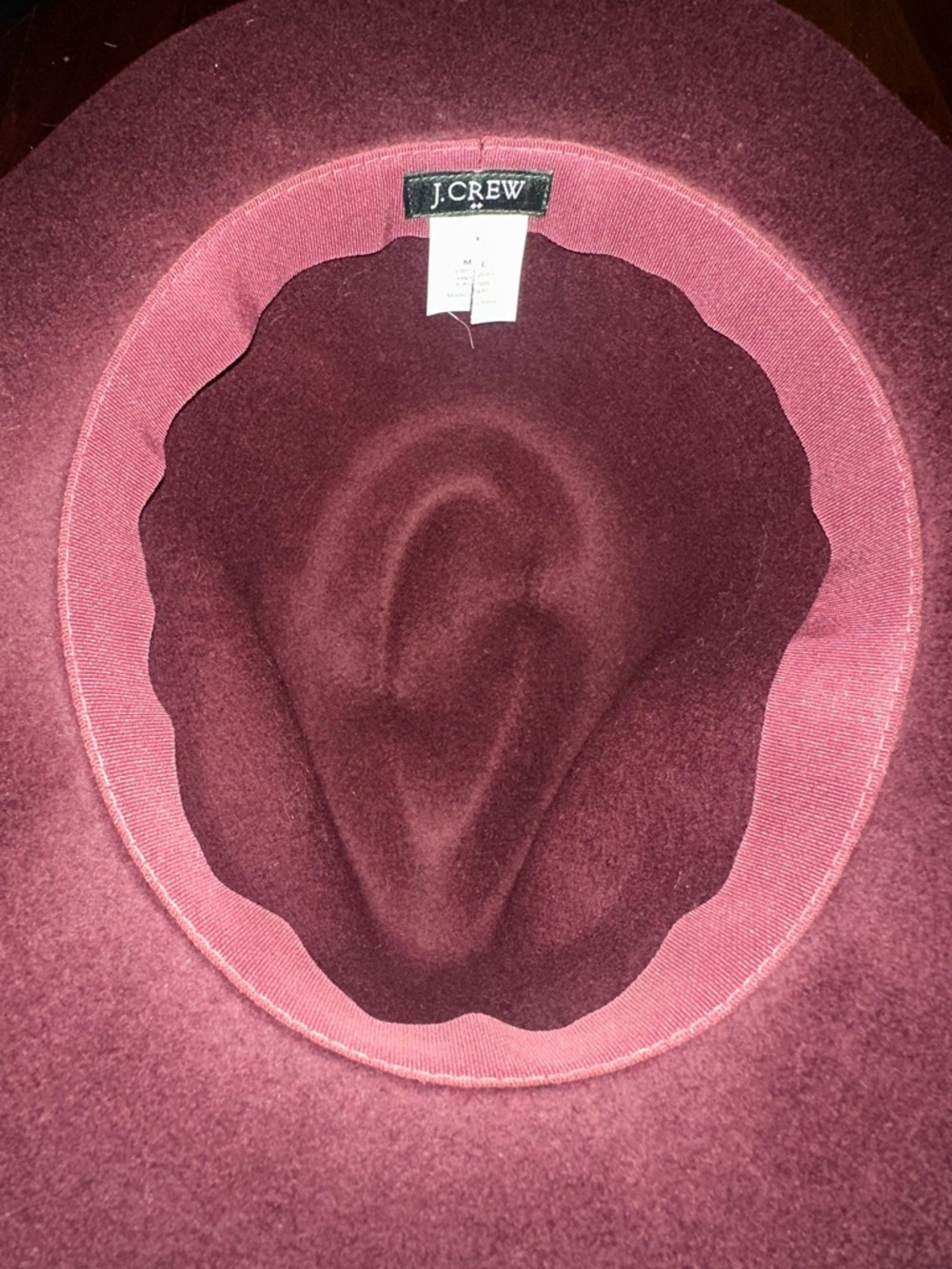 J.Crew Burgundy Wool Felt Fedora Hat Wine Wide Brim Boho Chic | Size M-L - Picture 5 of 5
